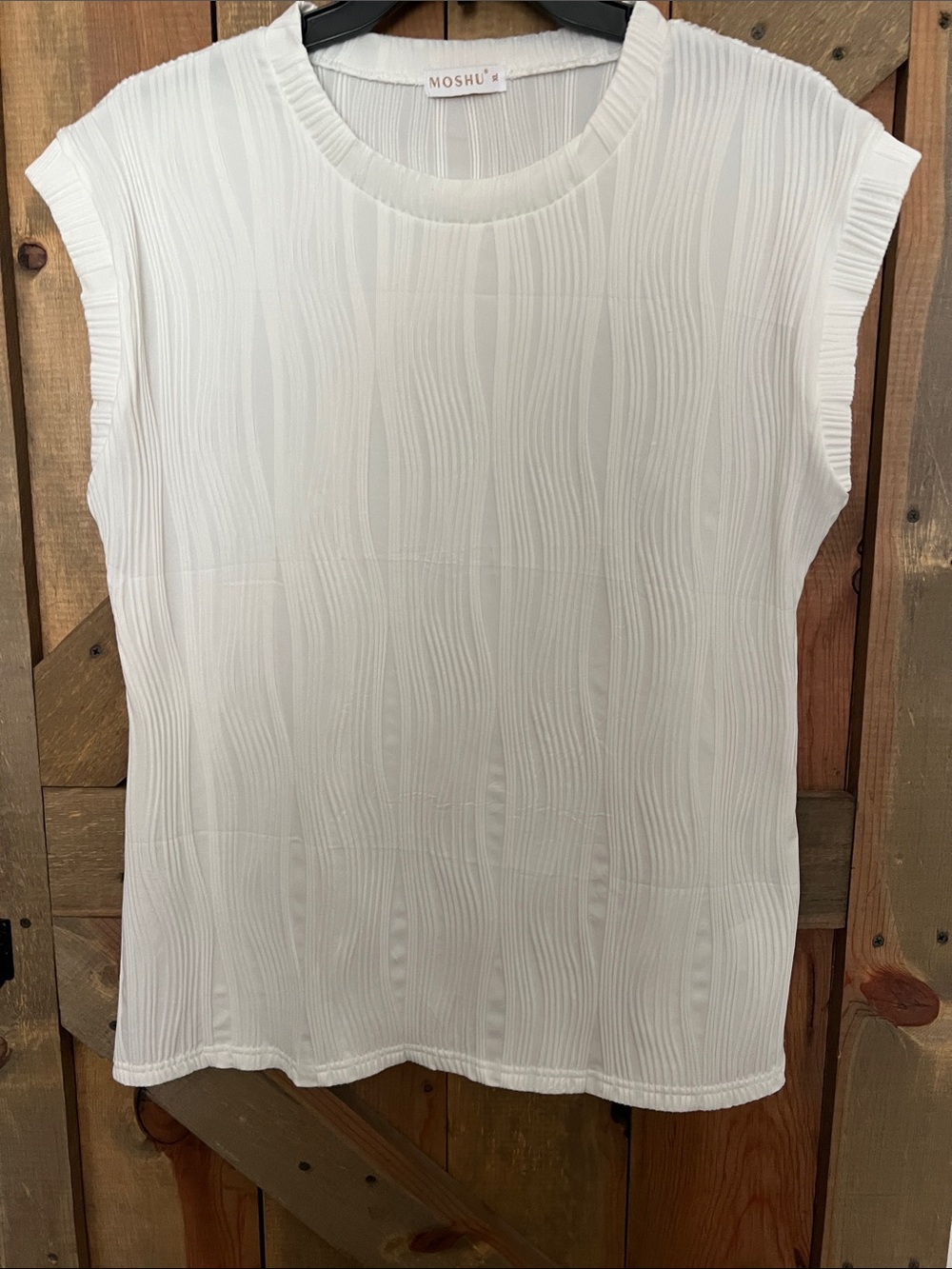 White Textured Cap-Sleeve Women's Top